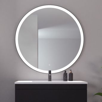 Nyborg rundt speil Ø100 med ramme og  LED-belysning- Sort matt