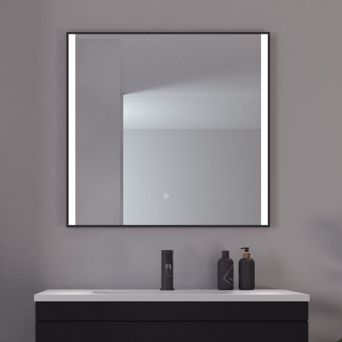 Nyborg speil 80x80 cm med ramme og  LED-belysning- Sort matt