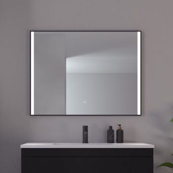 Nyborg speil 100x80 cm med ramme og  LED-belysning- Sort matt