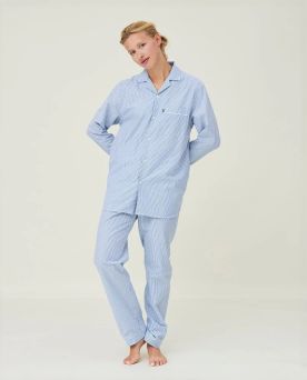 Pajama Set organic- Blue/White S