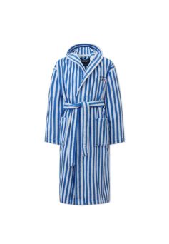 Striped Cotton-Mix Hoodie Robe, Blue/White- S