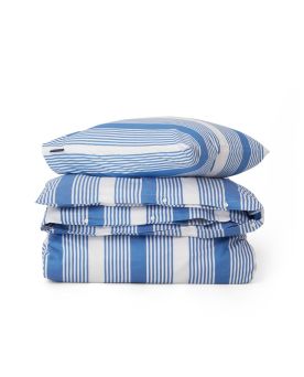 Striped Cotton Sateen Bed Set Sengesett Blue/White 140x200