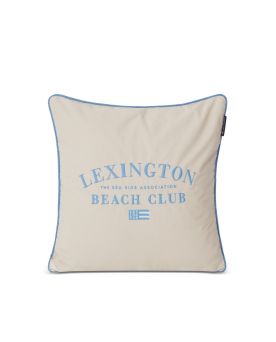 Beach Club Embroidered Organic Cotton Pillow Cover Putetrekk Beige/Blue 50x50