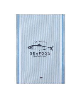 Lexington Seafood Striped & Printed Org Cotton Kitchen Towel Kjøkkenhåndkle Blue/White 50x70