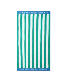 Striped Cotton Terry Beach Towel Strandhåndkle Green/White/Blue 100x180