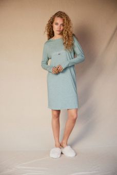 Hannah Cotton Modal Nightgown, Green Melange- S